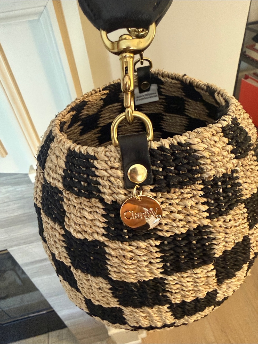 Clare V Checkered Bucket Bag - Black & Natural - Picture 3 of 3